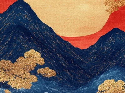 🗻浮世绘下的海浪与落日