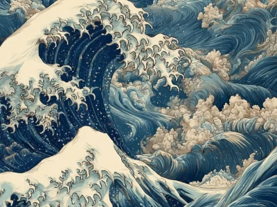 Midjourney咒语丨壁纸:神奈川冲浪里