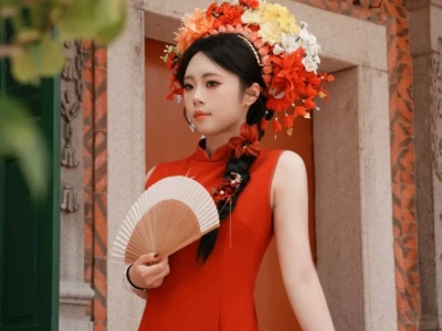 这个夏天来体验红色旗袍簪花吧！