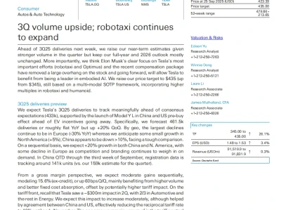德银最新研报：特斯拉销量超预期