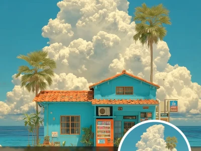 壁纸| 晴空下的海边小店 #448