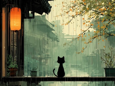 雨中的江南与窗边的猫(桌面版)