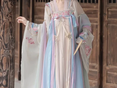 一眼惊艳的齐胸汉服,粉蓝配色~