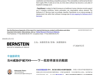 春节精选研报3:伯恩斯坦《中盘股研究:当AI威胁护城河#3——下一批即将落地的靴子》