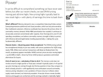 摩根士丹利：研报存储迈入“史无前例定价权
