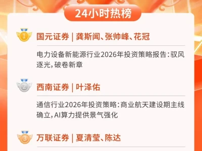 24小时热榜 | 2月13日行业研报新星飙升榜速递