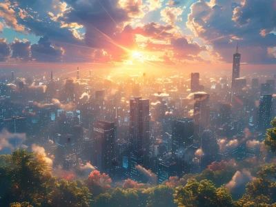 高清壁纸🌇 都市下的夕阳，好美 ✨