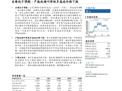 『研报』新特能源-1799.HK-业绩低于预期,产能收储叫停致多晶硅价格下跌