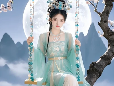 古风写真|山顶桃花树下,仙女悠然荡秋千。