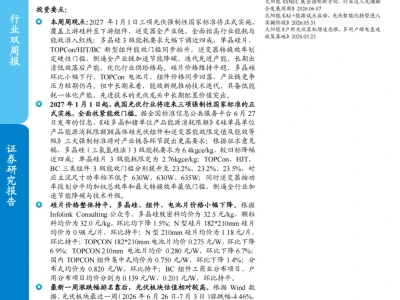 『研报』太阳能行业双周报:光伏强制能效国标27年落地,技术升级加速出清