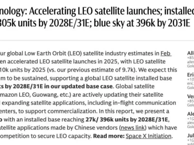 高盛研报:LEO卫星发射加速,装机量将迎指数级增长