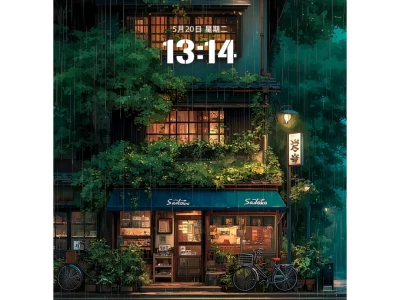 治愈插画壁纸|雨天咖啡店🌧️