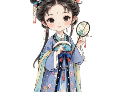 国潮/古风Q版唐装汉服可爱女孩人物插画素材