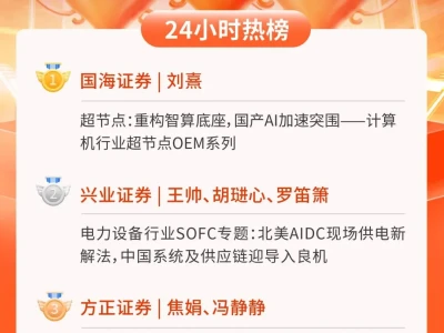 24小时热榜 | 7月24日行业研报新星飙升榜速递
