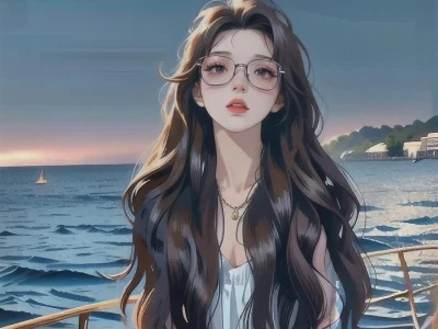 唯美意境插画,海上女孩治愈系