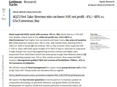 五大机构研报—禾赛科技;全球首家实现盈利激光雷达龙头;维持买入评级;首次覆盖.