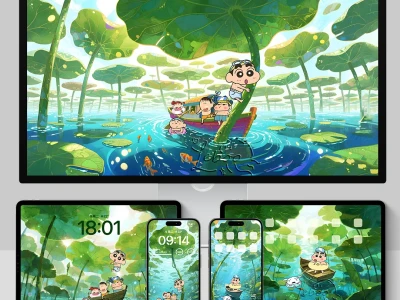 204丨蜡笔小新荷叶扁舟丨小新平板壁纸