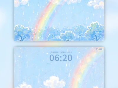 平板壁纸｜治愈的蓝色与彩虹🌈🌈🌈