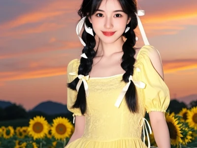 唯美头像/金黄花海中的向日葵少女